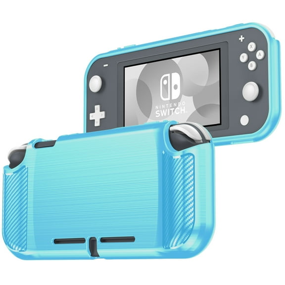 Turquoise Blue Carbon Fiber Design Flexible TPU Rubber Case Protective Cover [Anti-Shock, Anti-Fingerprint] Compatible with Nintendo Switch Lite Console