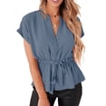 thumbnail image 2 of Camisa informal de manga corta, blusas abotonadas para mujer, camisa de color puro para mujer, ropa para mujer confeccionada con cuidado, 2 of 5