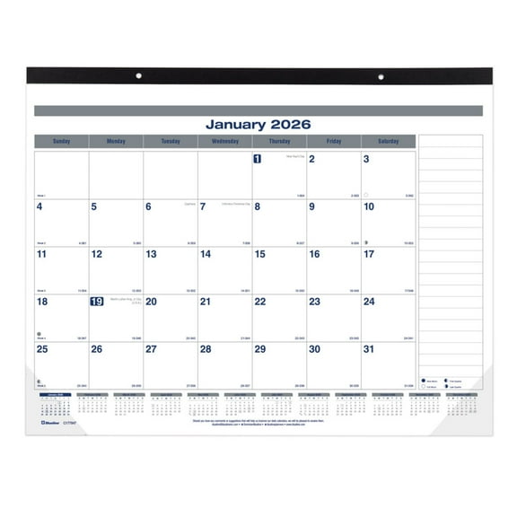 2026 Blueline Net Zero Carbon Monthly Desk Pad Calendar, 22" x 17", 50% Recycled, Blue/White, January To December, C177847