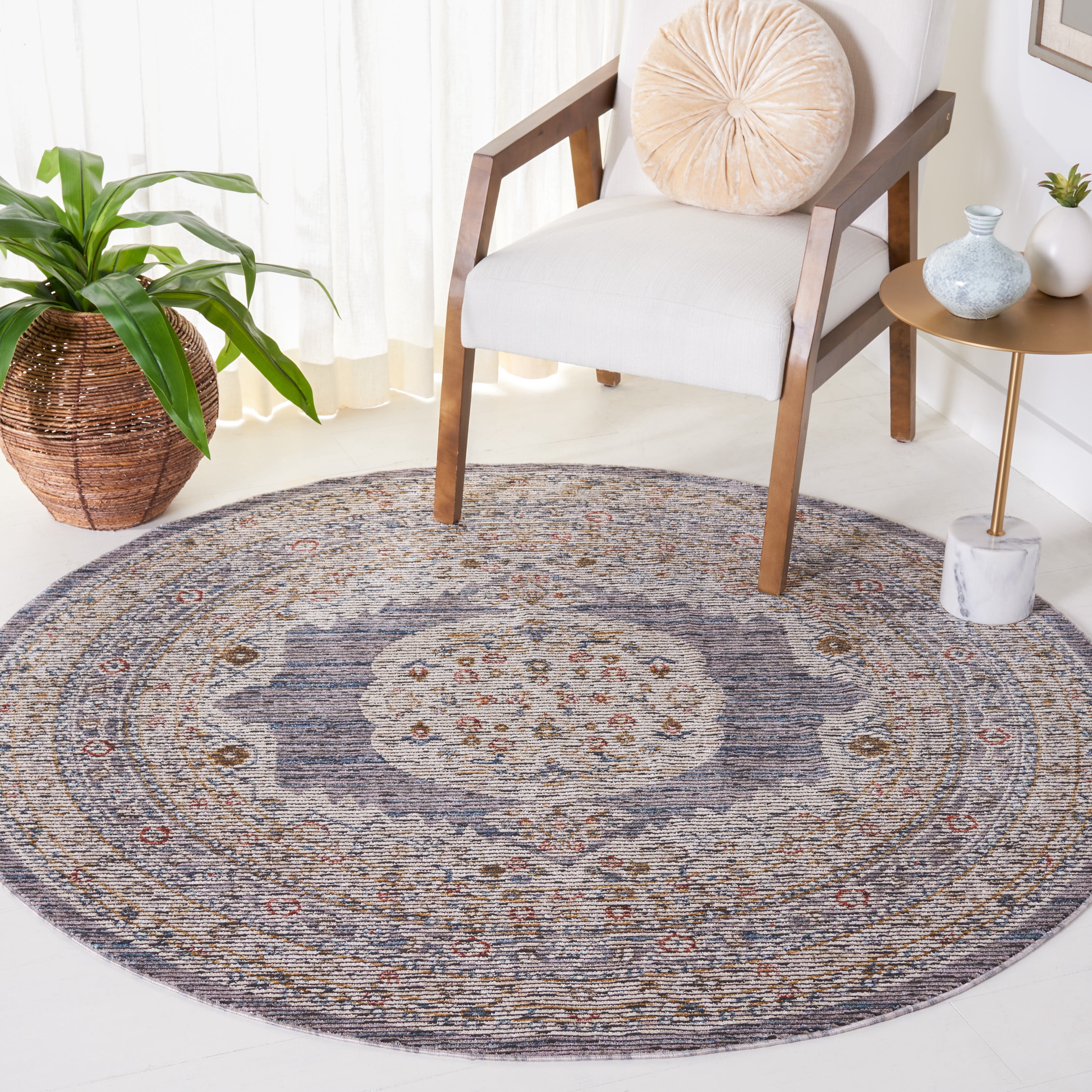 SAFAVIEH Sierra Isidora Medallion Area Rug, Ivory/Grey, 6' x 6' Round