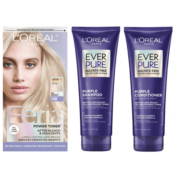 L'Oreal Paris Feria 9P Ice Blonde Permanent Hair Color and Toning Shampoo & Conditioner Set, 6.8 fl oz