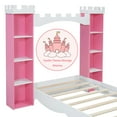 thumbnail image 6 of Bellemave Twin Size Platform Bed with Castle-shaped Storage Shelves and Crown Pattern Footboard Dreamy Princess Bed Frame With Built-in Storage Bookshelf(Twin, Pink+White), 6 of 10