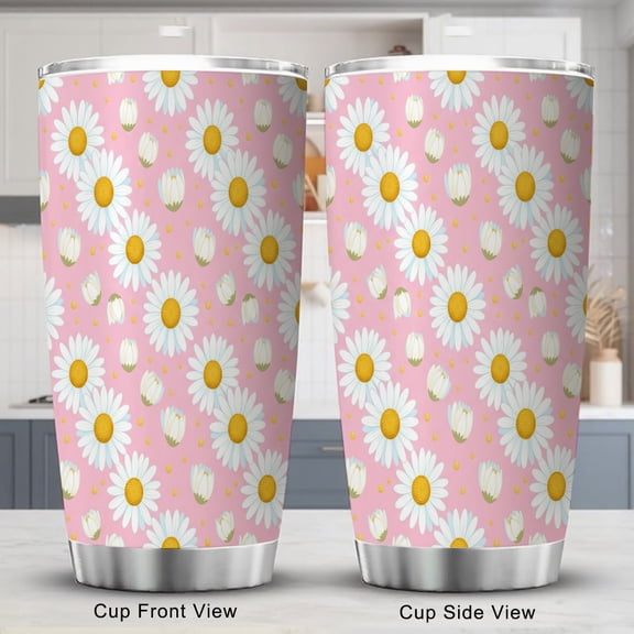 Daisy Tumbler 20oz Travel Coffee Cup with Lid for Women Friend Holiday Birthday Gift Pink Cute Flower