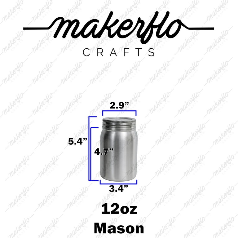 MakerFlo Crafts Mason Jar, Stainless Steel, Case of 25, 12oz