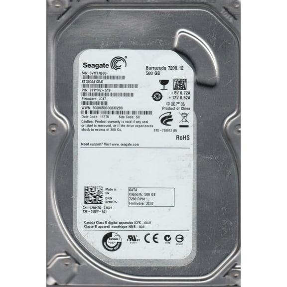 ST3500413AS, 6VM, SU, PN 9YP142-519, FW JC47, Seagate 500GB SATA 3.5 Hard Drive
