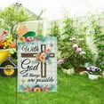 thumbnail image 5 of With God All Things are Possible Spring Decorative Garden Flag, Religious Cross Daisy Tulip Flower Home Yard Outdoor Decor, Teal Plaid Farmhouse Small Outside Decoration Double Sided 12 x 18, 5 of 6