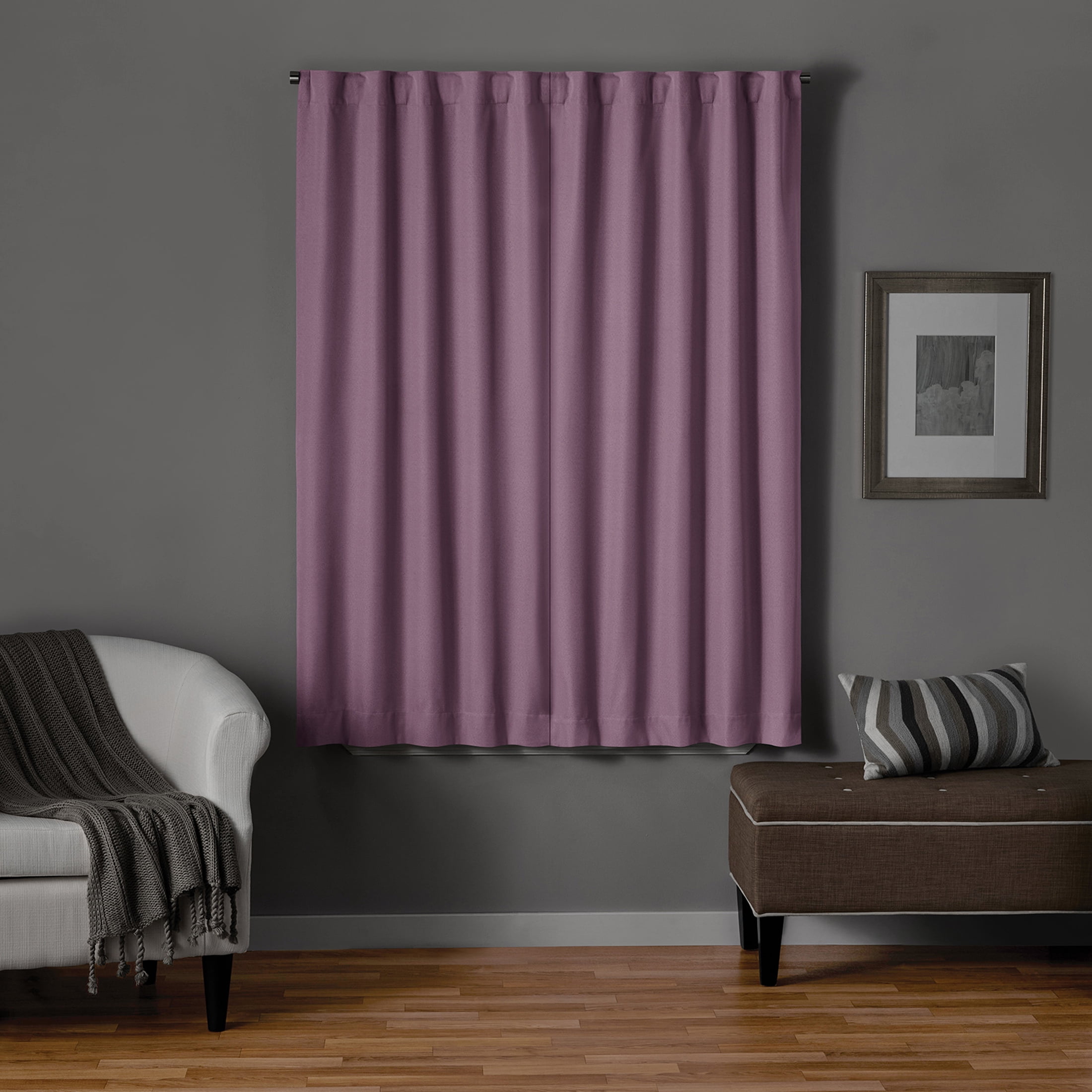 Mainstays Hazy Purple Solid Blackout Rod Pocket with Back Tabs Curtain Panel Pair, Set of 2, 30" W x 63" L
