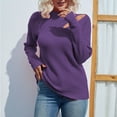 thumbnail image 2 of Women Sweater Cutout Cold Shoulder Half Collar Pure Color Lady Knit Pullover Top for Autumn Winter Rose Purple L, 2 of 6