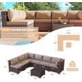 thumbnail image 3 of Gotland Patio Furniture Set 7 Pcs Outdoor Sectional Rattan Sofa Brown Sand Cushions,1 Tempered Glass Tea Table, 3 of 6