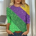 thumbnail image 4 of SELONE Mardi Gras Shirts for Women Sequins Stripe Carnival Tops 3/4 Sleeve Tuesday Tee Pullover Crewneck Party Clothes, 4 of 6