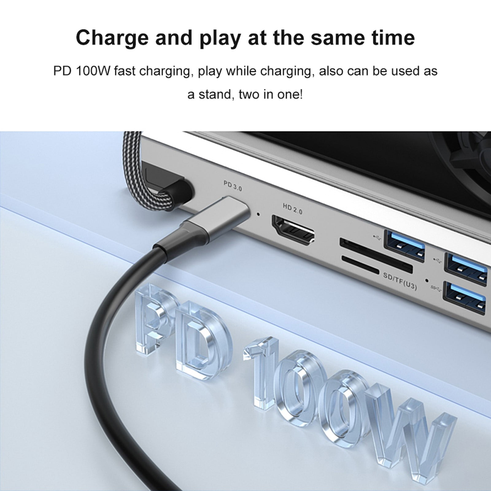 Docking Station for Steam Deck with 2 Fans, 4K 60Hz HD Multimedia Interface, USB 3.0/2.0, Gigabit RJ45, Compatible with ASUS Rog Ally/Switch, with 100W PD Charging Port-Black