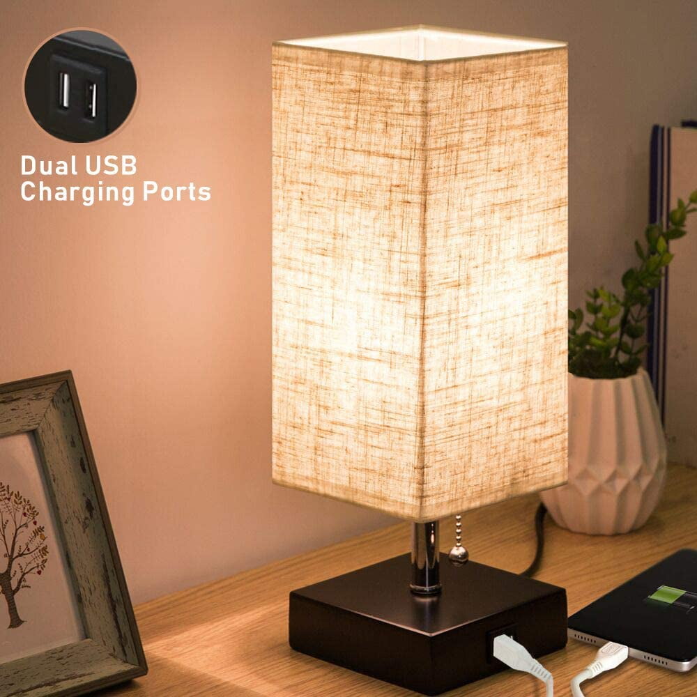 Focondot Usb Table Lamp Dual 2 1a Charging Port With Black Base And Fabric Shade Nightstand Bedside Lamps Ideal Canada Focondot Usb Table Lamp Dual 2 1a, Table Lamp With Usb Port Canada