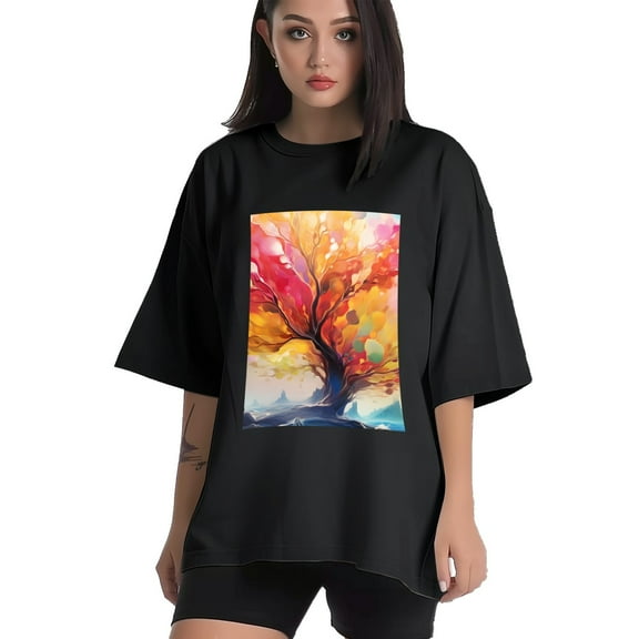 Plus Size Shirt for Women Black Tops for Women Short Sleeves Shirt for Women Tree 5 T Shirt Crewneck Shirt for Women XS