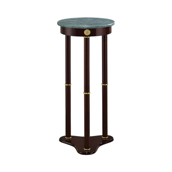 Maykoosh Ideally Rustic Recluse Accent Table with Green Marble Top - Tripod Stand Legs, Merlot Brown Finish, 30"H x 12"W x 12"L, Compact and Stylish