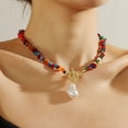 thumbnail image 3 of 1 Uds. Collar bohemio colorido de piedra triturada ins collar de piedra natural femenina joyería de verano, 3 of 4