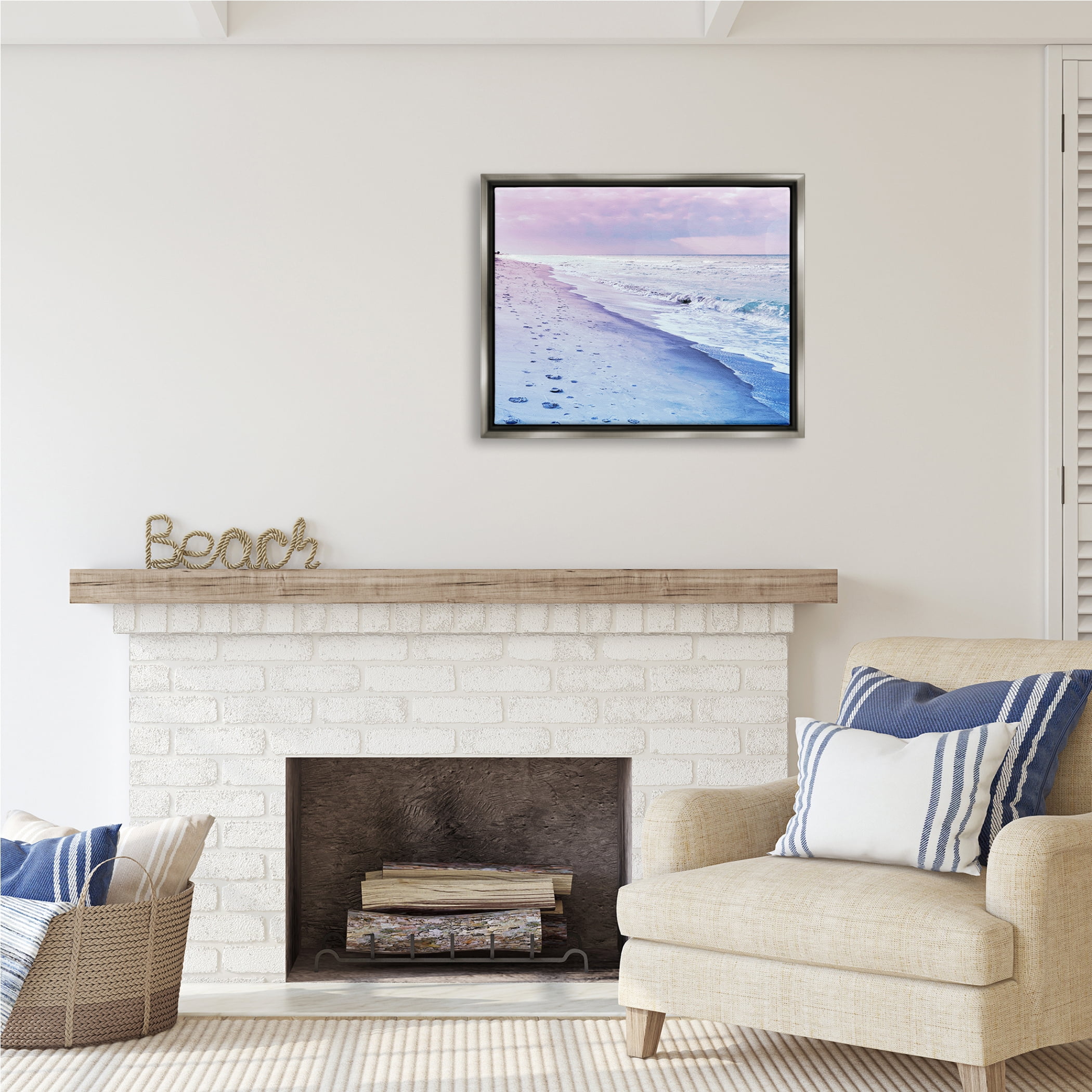 Stupell Industries Dawn Break Shoreline Nature Photography Gray Floater Framed Art Print Wall Art, 31 x 25