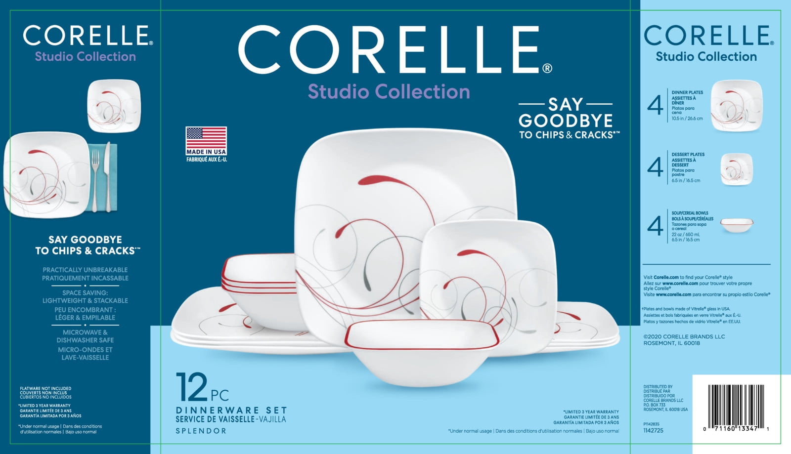 Corelle Splendor, Square, 12 Piece, Dinnerware Set - 2