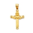thumbnail image 2 of 14K Yellow Gold Claddagh Cross Pendant with 1.4mm Flat Open Wheat Chain Chain Necklace - 20", 2 of 4