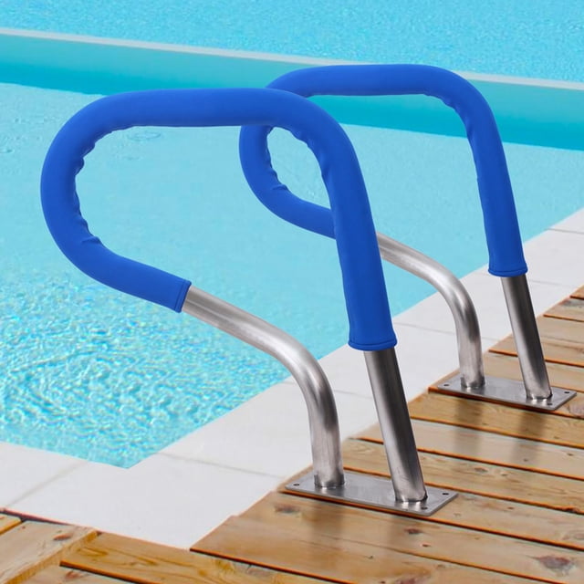 Edtara Inground Pool Handrail, 32 x 23 Inch Stainless Steel Stair Rail With 250 Lbs Load Capacity and Blue Cover