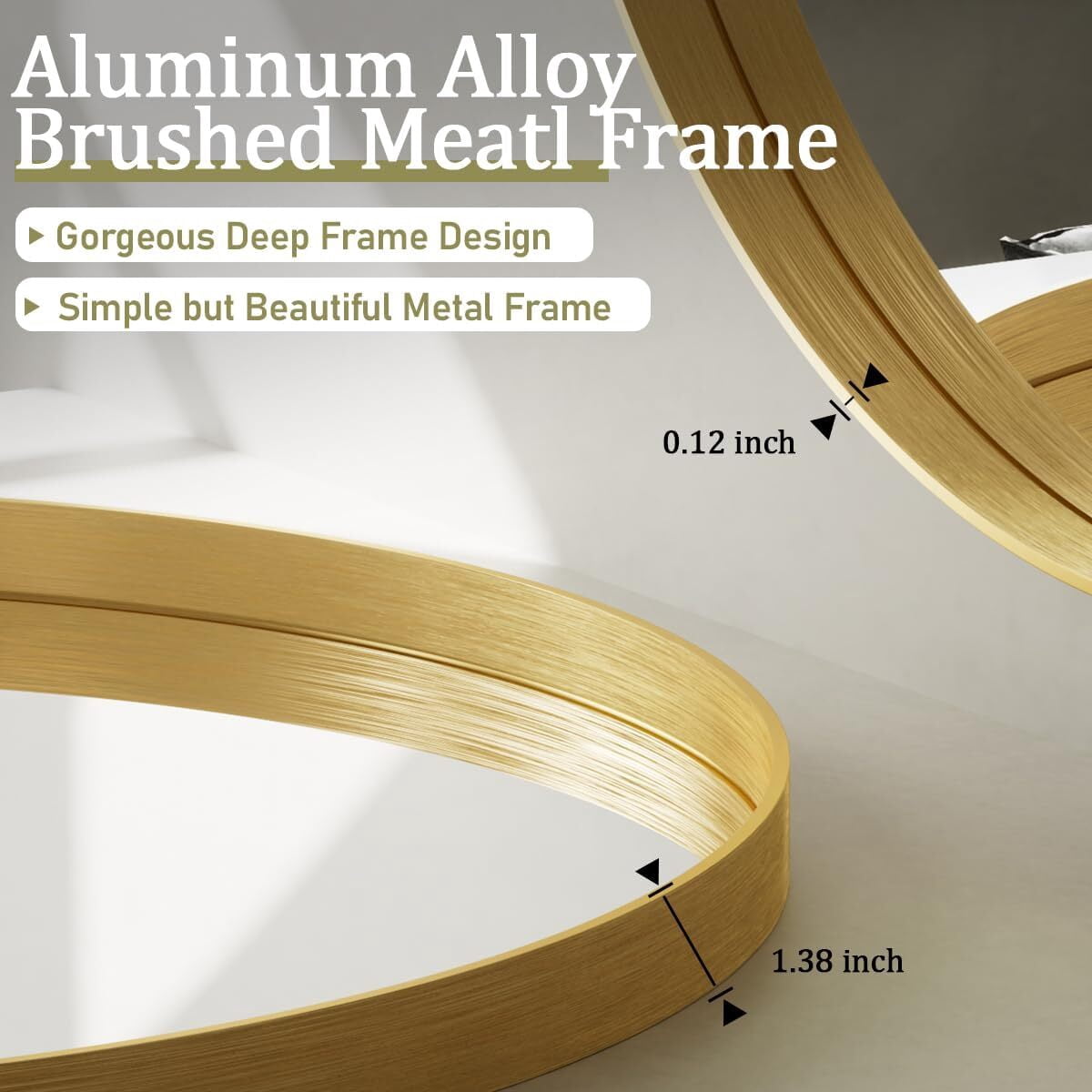 Anyrose 30" Round Bathroom Mirror Deep Frame Wall Vanity Mirror,Gold