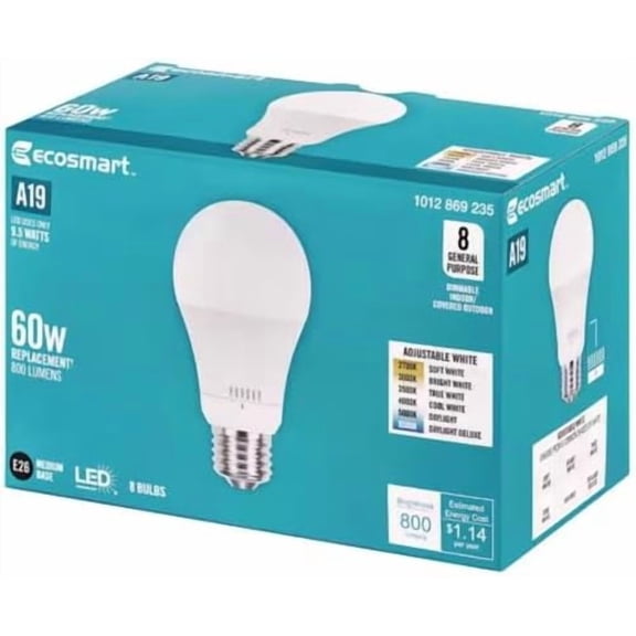 A19 60 Watt Equivalent with Selectable Color Temperature Dimmable LED Light Bulb (8-Pack)