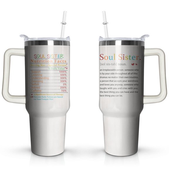 Sisters Gifts From Sister - Tumbler 40oz Stainless Steel Insulated with Handle and Straw Christmas Birthday Friendship Gifts for Soul Sister BFF Bestie Best Friends