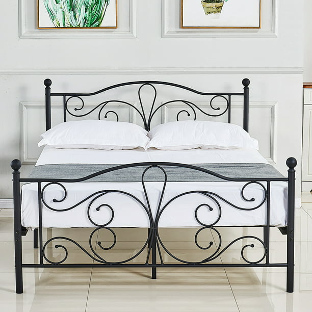 Dikapa Metal Bed Frame Platform With, Full Size Metal Platform Bed Frame With Wooden Headboard Vintage Style