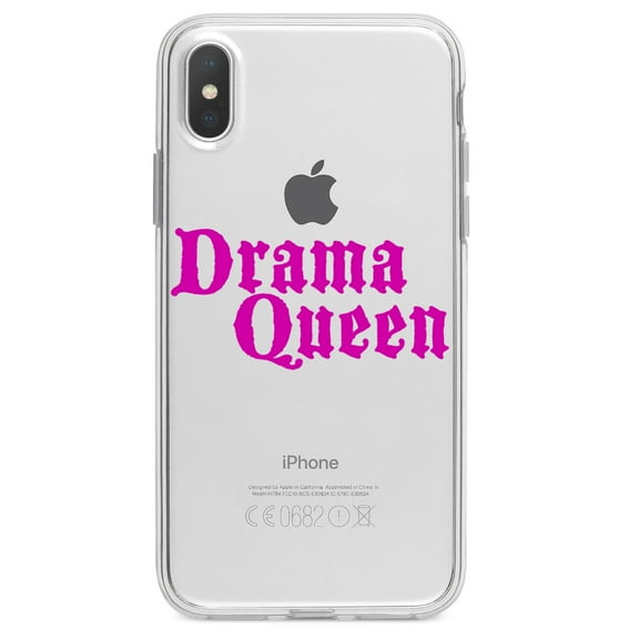 DistinctInk Clear Shockproof Hybrid Case for iPhone XR (6.1" Screen) - TPU Bumper Acrylic Back Tempered Glass Screen Protector - Drama Queen