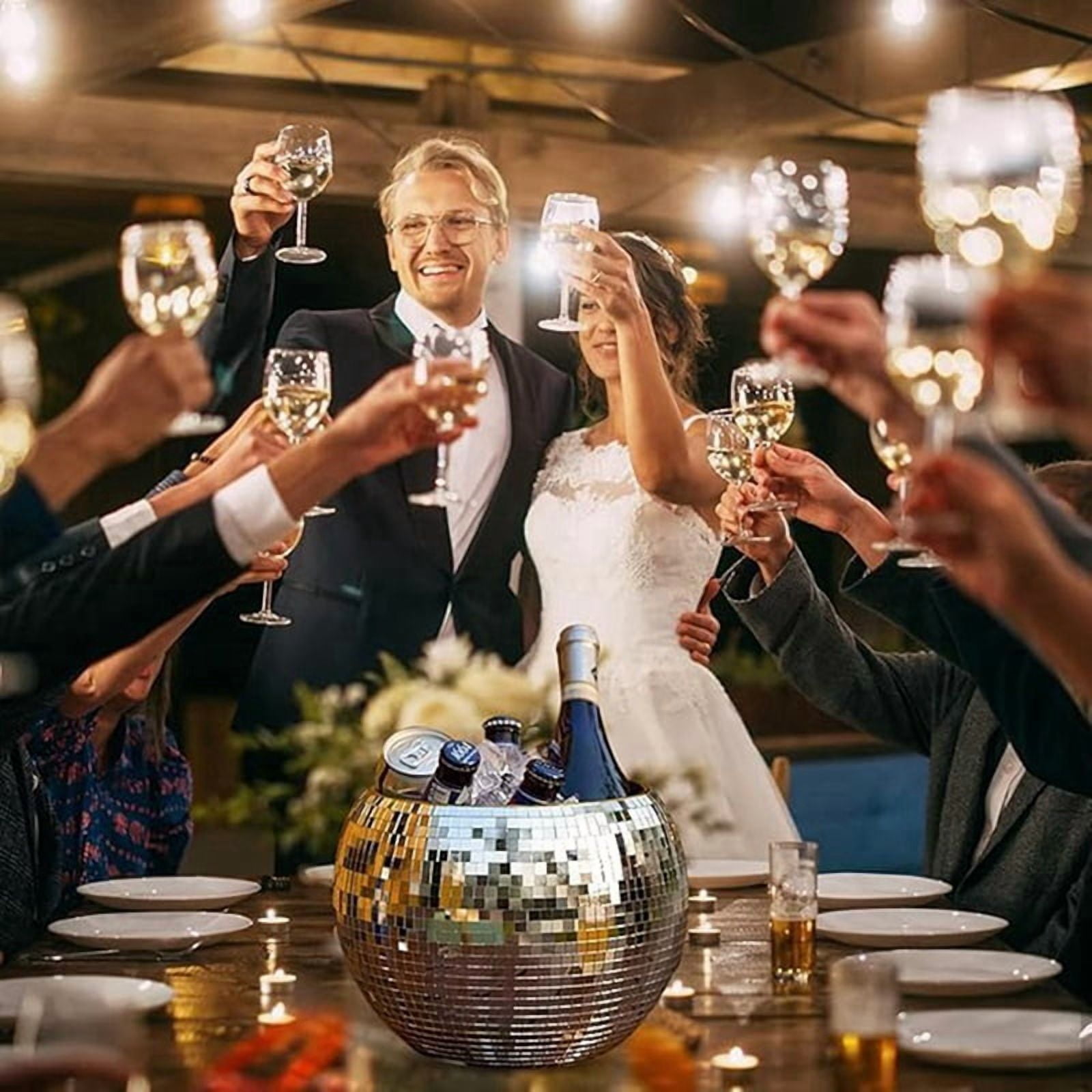 10-Inch Disco Ball Ice Bucket Silver Sparkly Mirror Ball Icebucket for Wine, Drinks, Home Bar Beverage Cooler for Partys