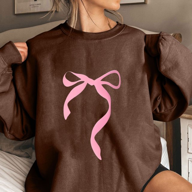 Spring TIMIFIS Chandail en Molleton Décontracté pour Femmes, Imprimé Nœud Mignon, Manches Longues, Pull-Over, Tenues Décontractées Printemps Automne, Chandails en Molleton Col Rond, Hauts pour Femmes - Printemps/été