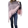 thumbnail image 6 of Styles I Love Womens Color Block Fringe Tassel Poncho Sweater Pullover Cardian Wrap Topper for All Seasons (Pink/Purple), 6 of 6