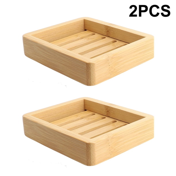 2pcs Wooden Natural Bamboo Soap Dishes Tray Holder Storage Soap Rack Plate Box Container Portable Bathroom Soap Dish Storage Box