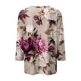 thumbnail image 5 of RPVATI Womens 3/4 Sleeve Tops And Blouses Button Down Up V Neck Floral Print Shirts Henley Loose Fit Elbow Sleeve Blouses Dressy Cute T Shirts Teen Girls Tunic Tops Wine 5XL, 5 of 6