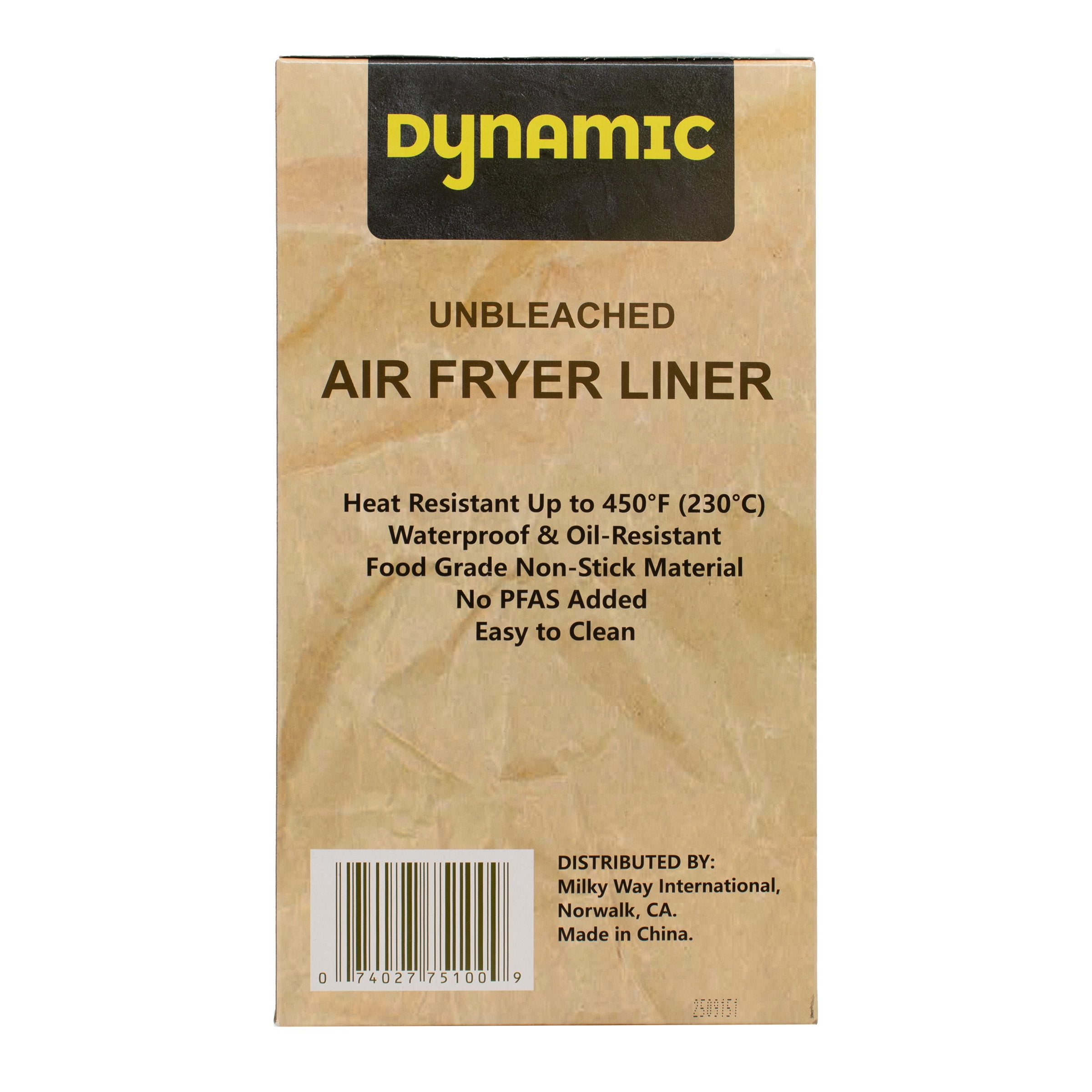 Dynamic Unbleached Air Fryer Paper Liners, 9 x 9 Inch Square, PFAS-Free, 600 Sheets Total (50 Sheets per Pack, 12-Pack)