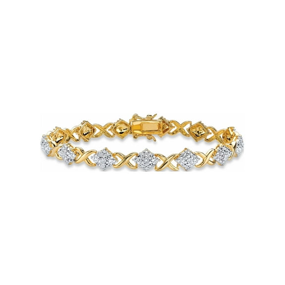 PalmBeach Jewelry Diamond Accent Pave-Style "X and O" Tennis Bracelet Yellow Gold-Plated 7.5"
