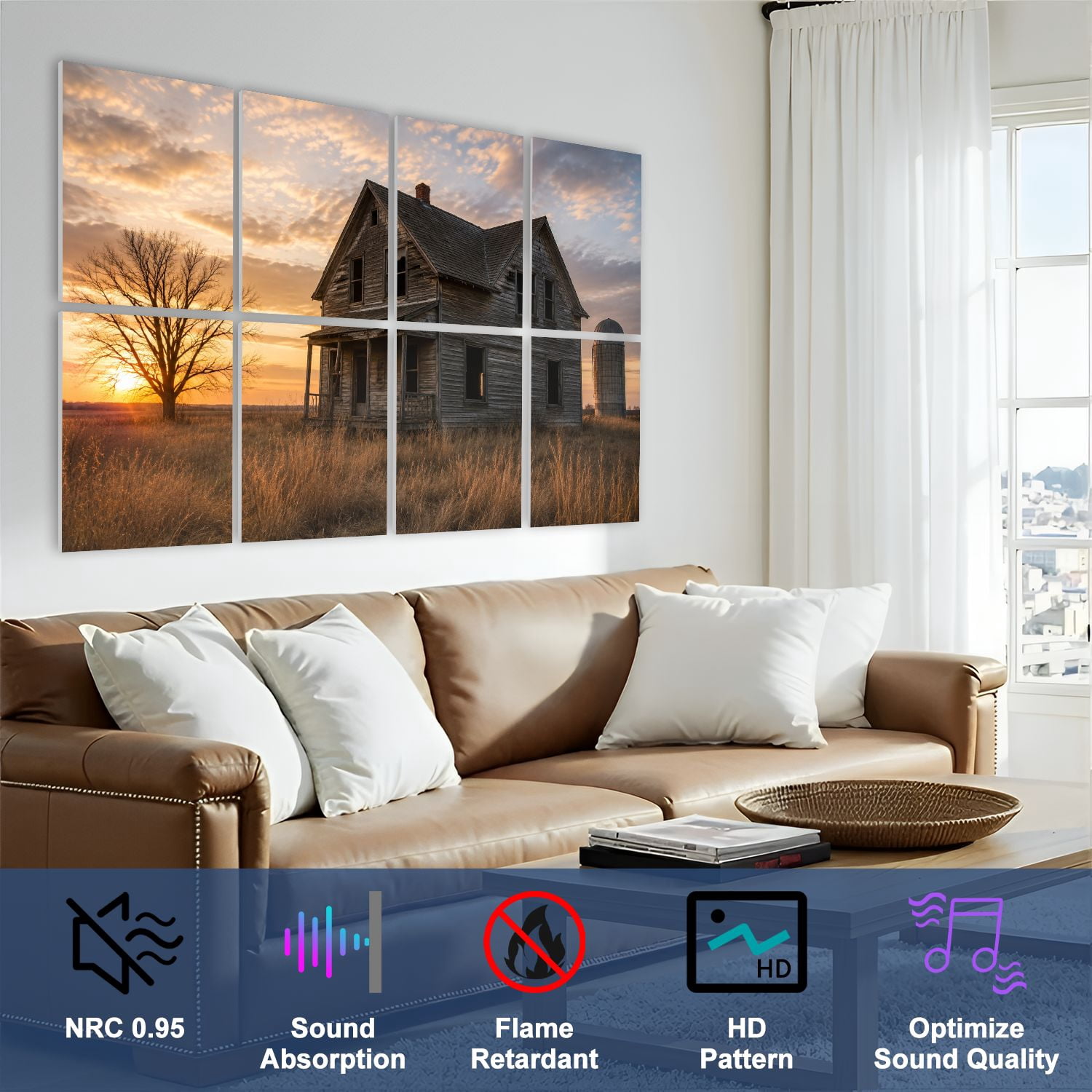 8 Pack Art Acoustic Panels Sound Absorbing Old Idaho Farm House Decorative Soundproof Wall Panels Self Adhesive for Nursery Game Room Bedroom 48"x32"