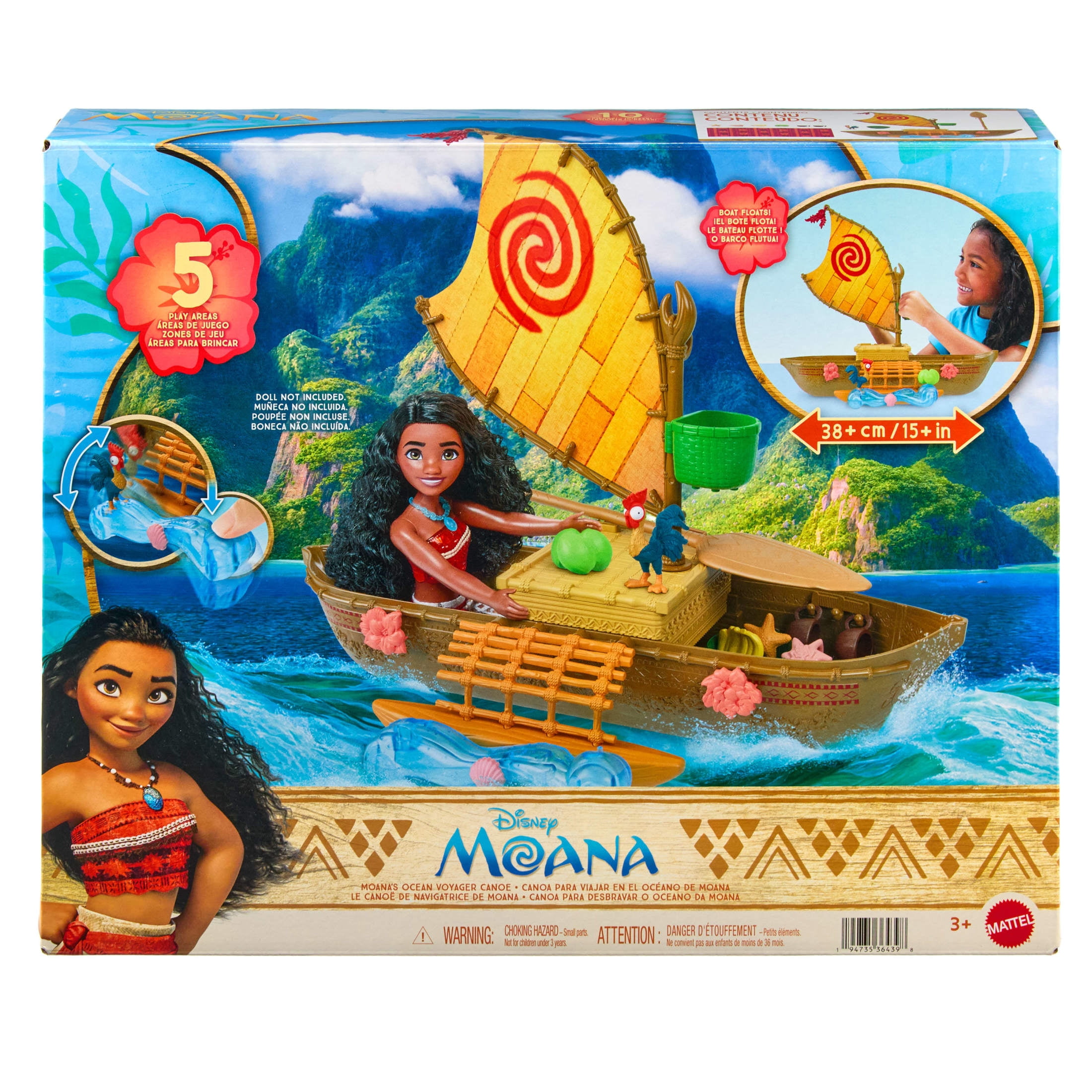 Disney Moana Floating Ocean Voyager Canoe Playset with 5 Play Areas, 9 Accessories & Animal Figure