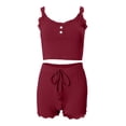 thumbnail image 6 of Yteetum Pajama Sets for Women 2 Piece Summer Sleeveless Spaghetti Strap Lace Trim Cami Crop Tops and Ruffle Shorts Lounge Sets Casual Solid Comfy Soft Sleepwear Pjs Two Piece Outfits, 6 of 6