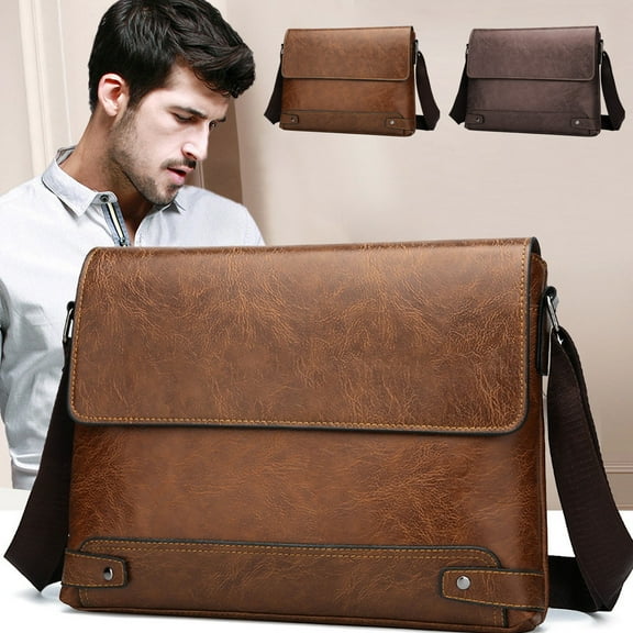 InsCrazy Crossbody Bags for Men Premiums Textured Leather Shoulder Crossbody Bag Adjustable Strap Lightweight Spacious Handbag for Work Daily Necessary for Travel Outdoor Sports