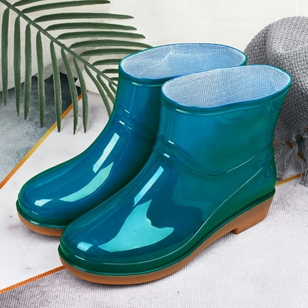 

FZM Women shoes Shoe Round Waterproof Middle Toe Low Heeled Rain Boots Buckle Women Women s Boots