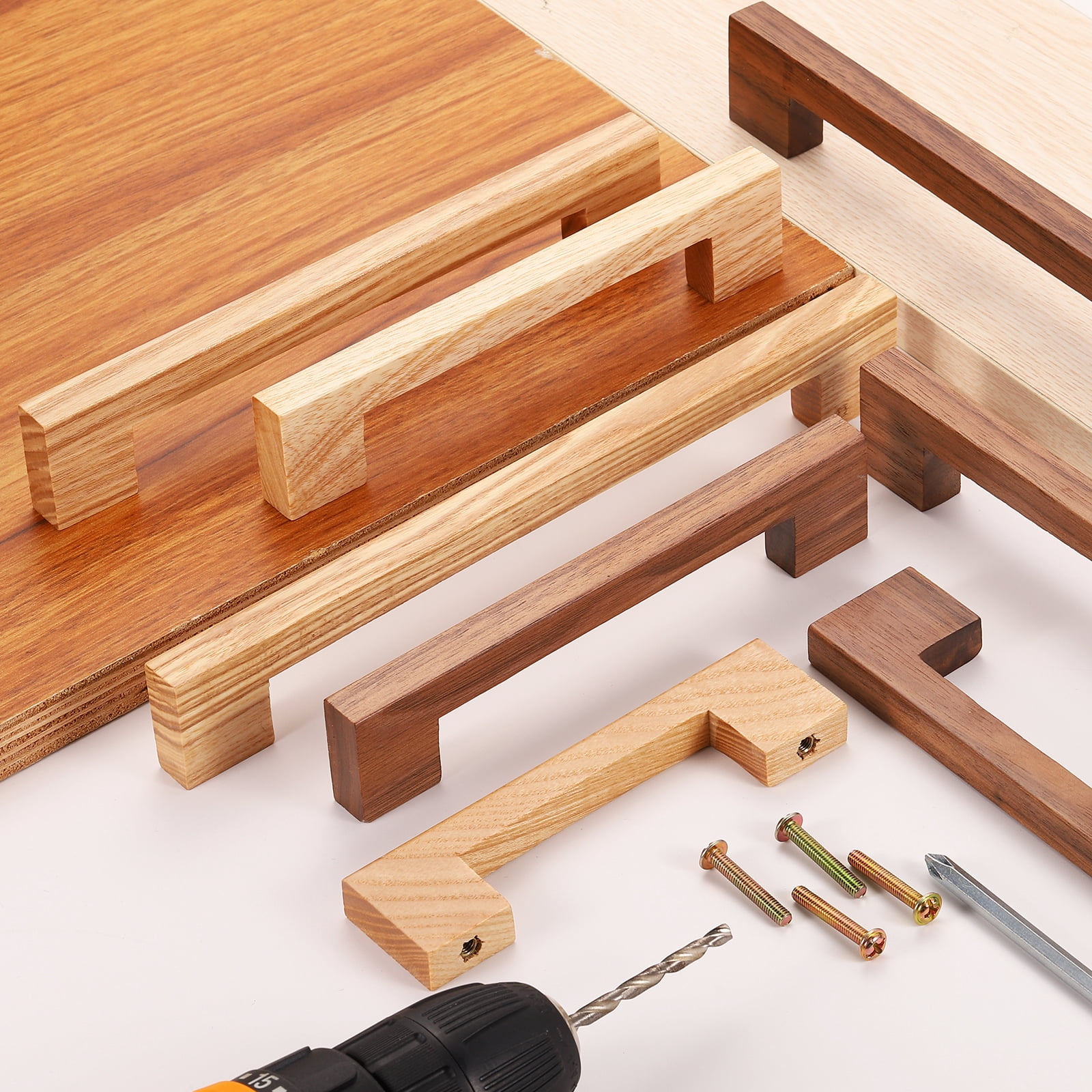 Uxcell 10 Pack Wood Drawer Pulls, 5 Inch Hole Center Square Wooden Drawer Pulls Cabinet Handles with Screws for Kitchen Dresser Wardrobes Door Cupboard, Dark Walnut