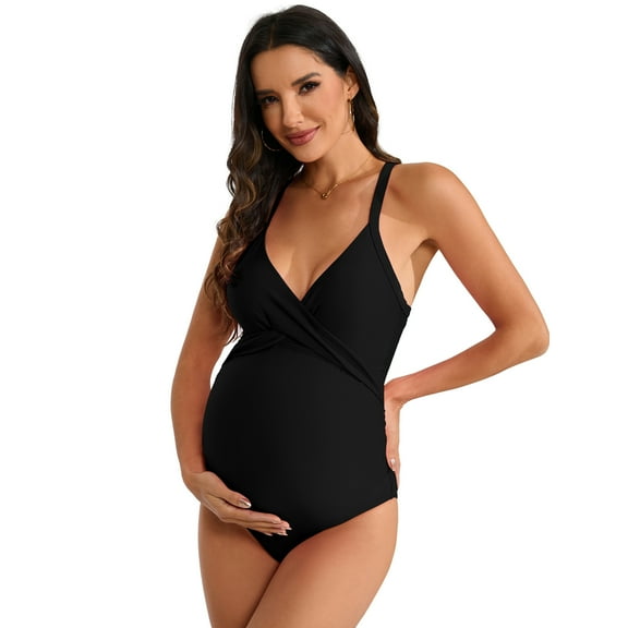 Women's Maternity Swimsuit with Front Cross Design Pregnancy Swimwear
