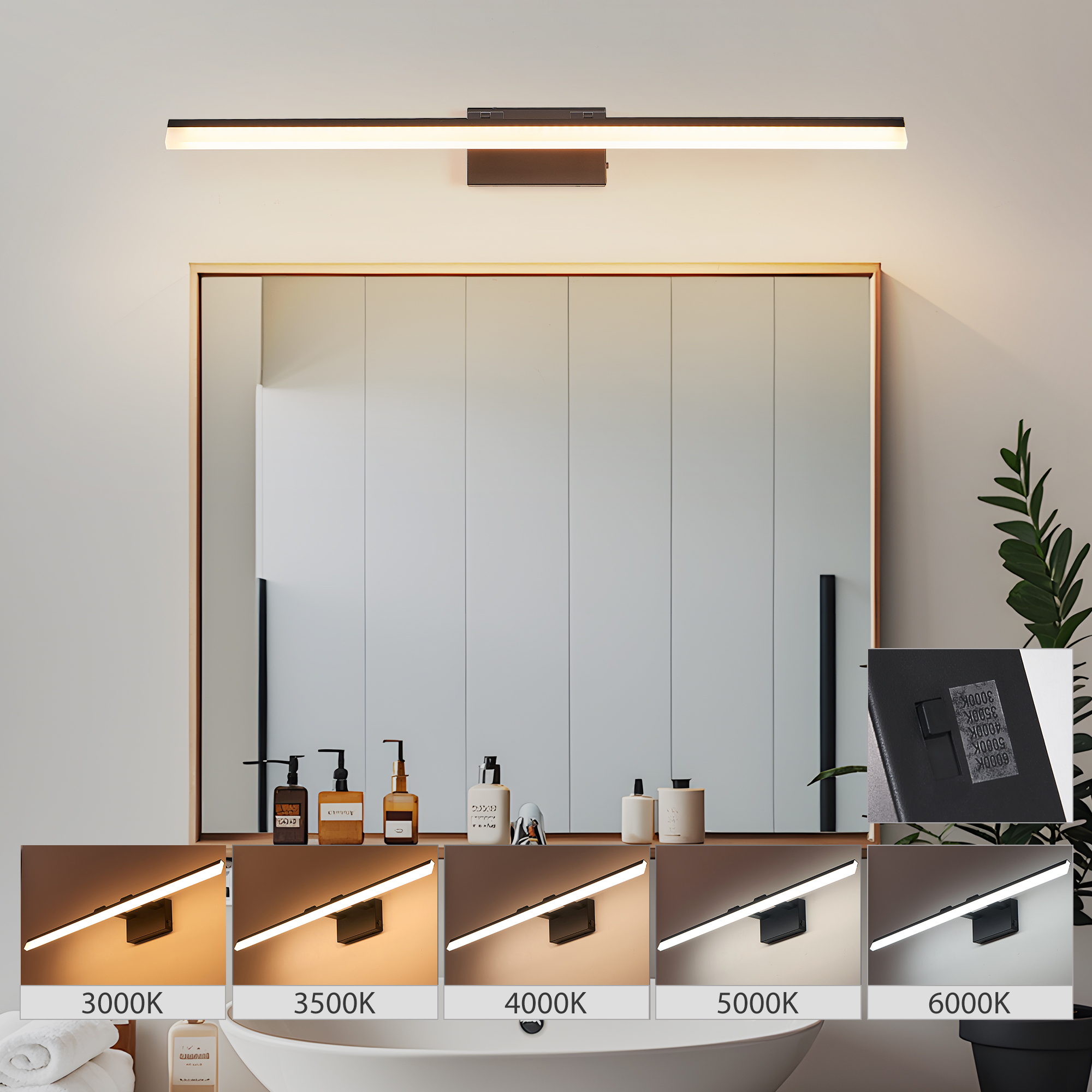 Leumius 39" Modern LED Bathroom Vanity Light, Sleek Black Metal Wall Light for Mirror, Dressing Room or Sink Area