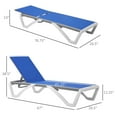 thumbnail image 3 of Outsunny Outdoor Chaise Lounge Chair, Patio Aluminum Tanning Chair with 5-Level Adjustable Back, Portable Wheels, Breathable Mesh Fabric, for Pool, Deck,  Garden, Blue, 3 of 10