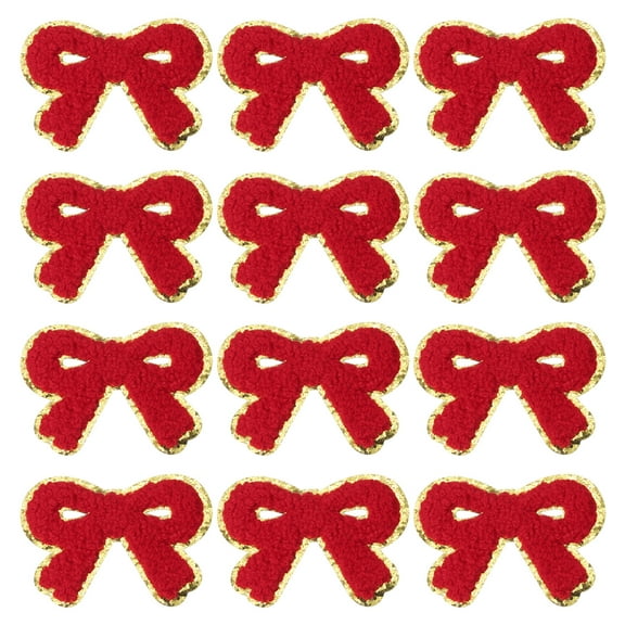 Uxcell Bow Patches, 12 Pcs Bow Chenille Iron on Patch, Red, 2.8" x 2"