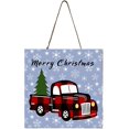 thumbnail image 1 of Ornement Suspendu de Noël Carré en Bois (Camion à Carreaux Rouges « Merry Noël »), 1 of 2
