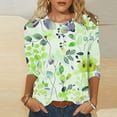 thumbnail image 2 of CYMMPU T-Shirts 3/4 Sleeve Blouses for Women Dressy Casual Round Neck Floral Printed Spring Tops Loose Fit Fall Fashion Shirts Lightweight Basic T-Shirts XXXL, 2 of 5