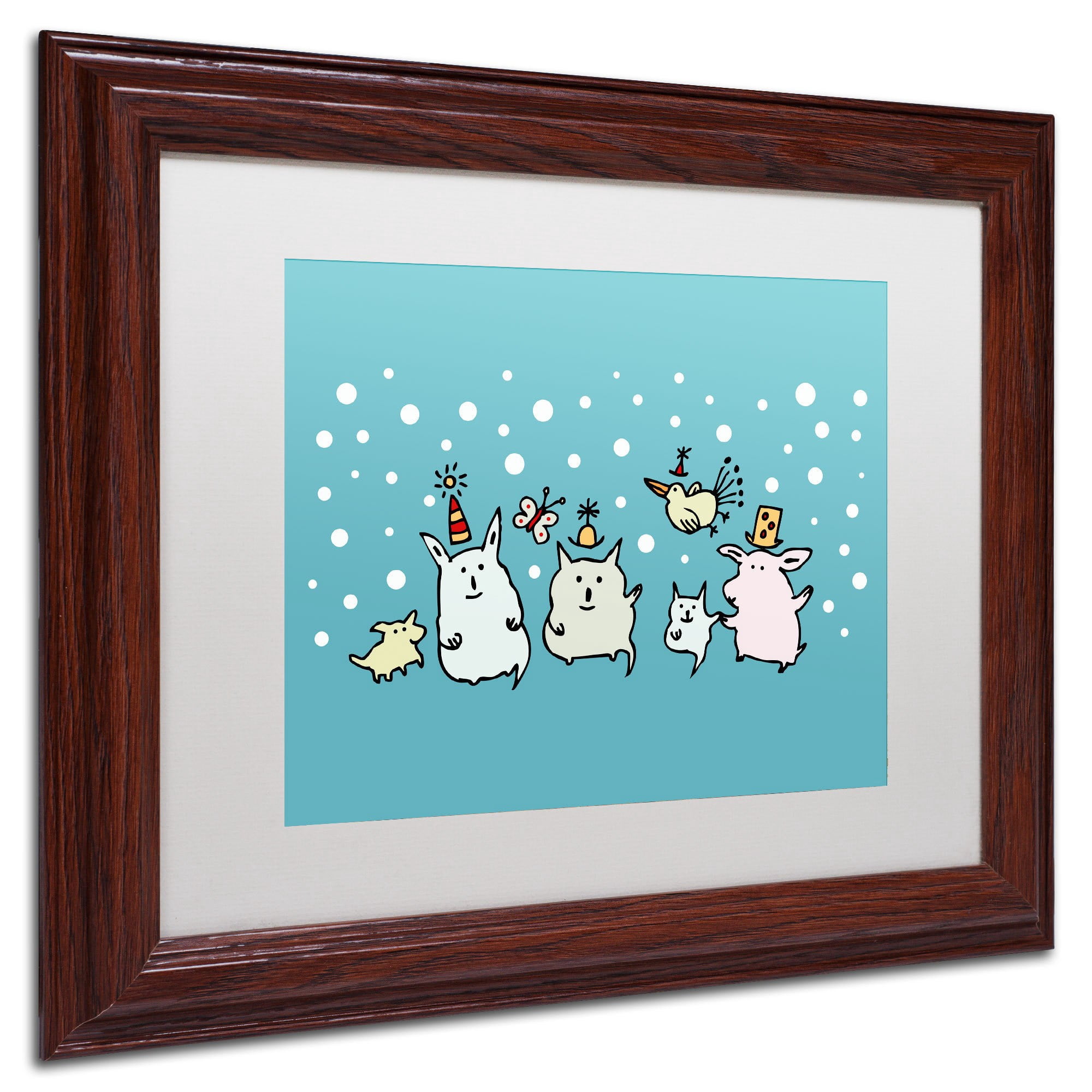 Trademark Fine Art "Christmas Creatures in Blue" Canvas Art by Carla Martell, White Matte, Wood Frame