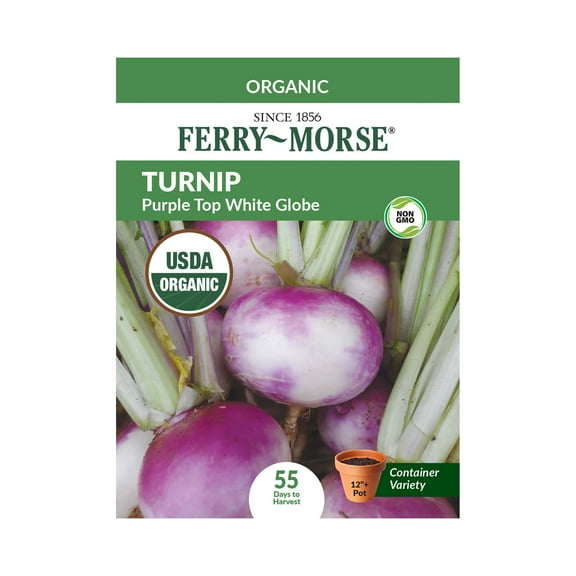 Ferry-Morse Organic 1.4G Turnip Purple Top White Globe Biennial Vegetable Seeds, Full Sun