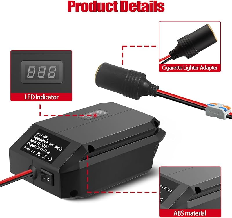 18V/20V to 12V Step-Down Converter for Milwaukee Makita Dewalt Bosch Einhell 18V Battery, Battery Adapter, Cigarette Lighter Adapter,Power Wheel Adapter for All Car Appliances Car Refrigerator Use